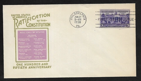 #835 3c Constitution Ratification -Ioor FDC Cover