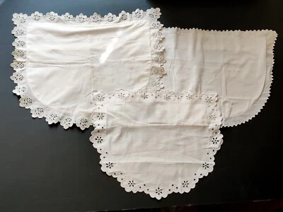 3 TAIE D'OREILLER OU COUSSIN DEMI-LUNE COTON BRODERIE ANCIEN - Photo 1/4