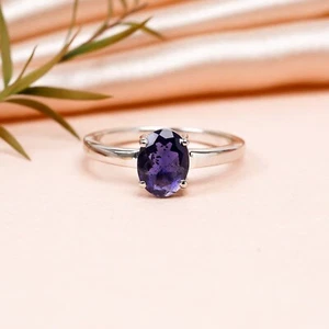 925 Silver Ring Handmade with Blue Iolite Gemstone Unique Vintage Wedding Style - Picture 1 of 11