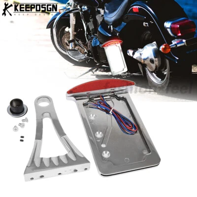 Soporte de marco de placa de lince cromado para motocicleta LED luz trasera de freno bobber Foto 1 de 4