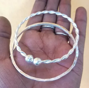 Classic Silver Hammered Set of 2 Bangle, Solid ,925Sterling Silver Bangle ,gift - Picture 1 of 10