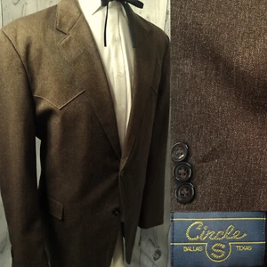 Circle S Men's 48L - 50L Brown Western Yoke Blazer Rockabilly Sport Coat Jacket - Picture 1 of 20