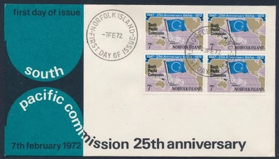 1972 NORFOLK ISLAND SOUTH PACIFIC COMMISSION FDC COVER stamp block of 4 - Image 1 of 2