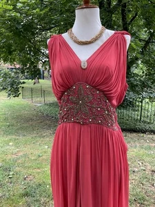 VINTAGE 50er 60er GRIECHISCHE GÖTTIN/ CLEOPATRA/ POMPEJI SEIDENKLEID MIT VERZIERTEN DETAILS - Bild 1 von 13
