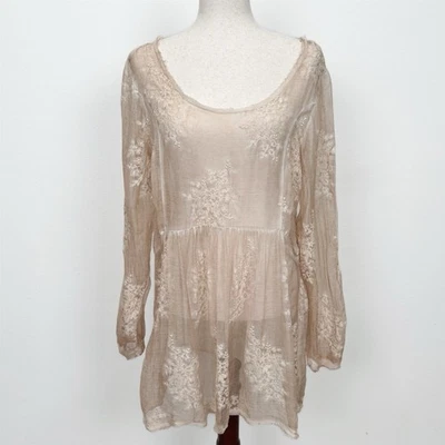 Soft Surroundings Top Womens Large Sheer Floral Silk Fairy Boho Festival Beachy - Изображение 1 из 4