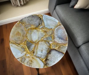 15" Natural Agate Gemstone Handmade Arts Round Coffee Table Top Modern Furniture - Picture 1 of 7