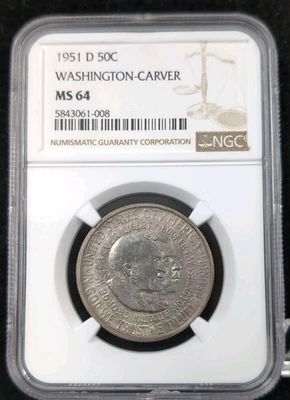 1951 D 50C Washington-Carver Comm. Silver Half Dollar NGC MS 64 Toned #6020 - Image 1 of 3
