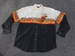 Roper Shirt Mens XL Black White Western Rodeo Cowboy Long Sleeve Pearl Snap - Picture 1 of 17