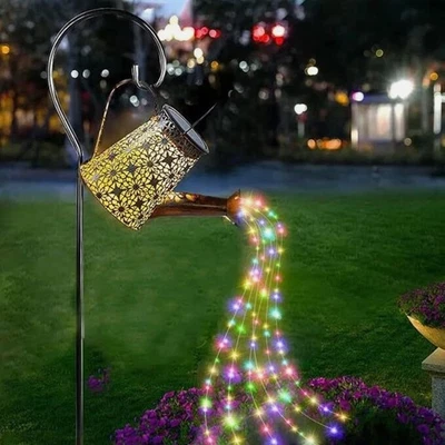 Solar Watering Can 90 LED String Light Rack Garden Ornament Outdoor Art Lamp UK - Image 1 of 4