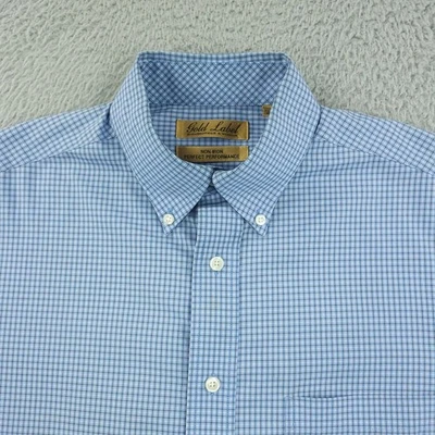 Roundtree & Yorke Gold Label Shirt Mens Medium Blue Check Non-Iron Short Sleeve - Image 1 of 4