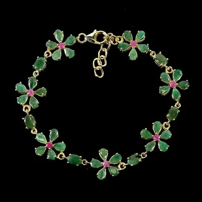 925 Пробы браслет груши изумруд 6 x 4 мм рубин цветок драгоценных камней ювелирных изделий 8 - Изображение 1 из 4