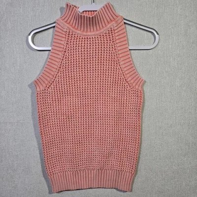 Michael Kors 毛衣背心粗针织无袖模拟领中号粉色 — 第 1/4 张图片