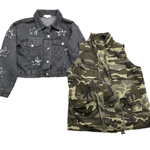 Y2k Jacket Vest Lot of 2 Women's Large Denim Star Patch Camo Western Streetwear - Picture 1 of 12