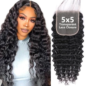 5x5 HD Spitze Deep Wave Ultradünn Transparent Spitzenverschluss 12A Brazilian Virgi... - Bild 1 von 9