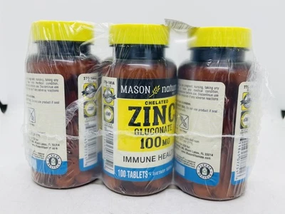 ZINC from 100mg Zinc Gluconate Prostate health 100 TABLETS MASON NATURAL PACK 3 - Image 1 of 4