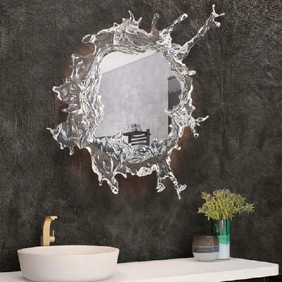 Bathroom Water Splash Mirror Unique Wall Accent Light W/LED Background 19"/26" - Image 1 of 4