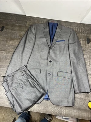 Billy London Reino Unido 2 Piezas Gris Plata Traje Poliéster Rayón Blazer 38L Pantalones 32x32 Foto 1 de 4
