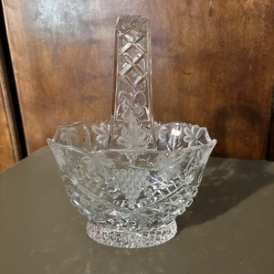 Cesta ovalada de cristal de vid grabada con plomo de vidrio cortado plato de caramelo pesado de colección - Imagen 1 de 6