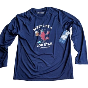 Life Is Good Men’s Large Rash Guard Swim Shirt Party Like A Lob Star Navy NWT - Picture 1 of 8
