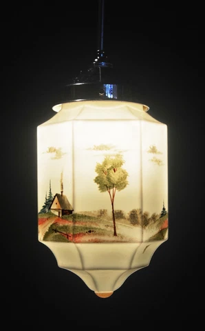 Vintage art deco hand-painted Opaline glass pendant ceiling light French C-1920s Cover