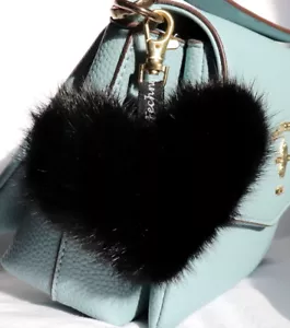 Vison Pendentif Cœur Logo Cuir Fourrure F. Clé Sac Bijoux Fourrure Vison Noir - Picture 1 of 4