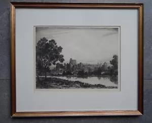Castillo de Windsor del Támesis, grabado original firmado Edward Francis Wells - Imagen 1 de 6