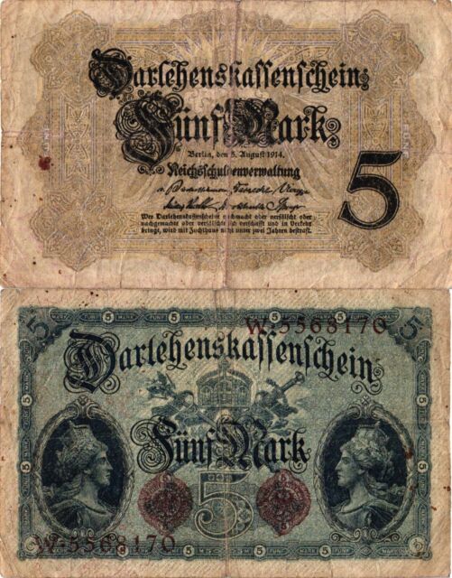 Germany Deutschland RARE 5 mark 1914 VF++XF SEE SCAN &330