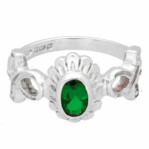 Vintage Sterling Silver Simulated Emerald Solitaire Ring (Size J) 4x6mm Head - Picture 1 of 3