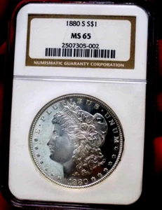 MORGAN ARGENTO DOLLARO 1880 S GEMMA BU CAMEO DMPL SPECCHIO MONSTER VETROSO FRM OBW ROLL - Foto 1 di 5