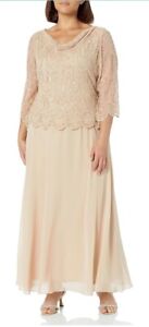 J Kara Women's Plus Size Long Beaded Dress Camel 20 W Mother Of The Groom Bride