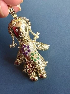 Colgante de muñeca de trapo de oro amarillo de 9 quilates en piedras preciosas de colores de 10 g gota móvil HM - Imagen 1 de 7