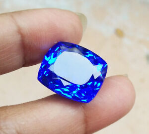 16.5x14.5 mm. 14.85cts. Cushion Neon Blue Tanzanite Excellent Cut, Great Color