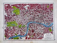OLD ANTIQUE MAP LONDON CITY PLAN THAMES c1910 by W & A K JOHNSTON COLOURED