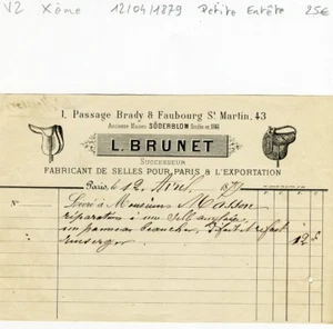 Paris X ème 1 Passage Brady - Petite Entête Secteur de l'Equitation - 12/04/1879 - Picture 1 of 1