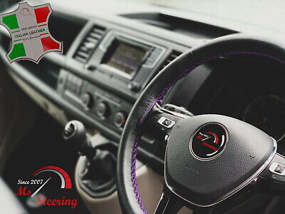 Fits Daf Xf 97+- Black Leather Steering Wheel Cover | Purple Stitch • 19.07€