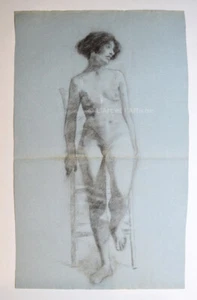 DESSIN au fusain, ÉTUDE DE NU féminin, cir. 1918. Charcoal Drawing female nude - Picture 1 of 2
