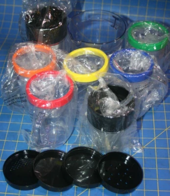 Lot of Magic Bullet Replacement Cups Mugs Lids Blue Green Red Yellow See Picture - Image 1 of 4