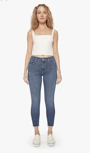 Pantalones de mezclilla MOTHER The Looker tobillo deshilachado niña azul aplastado para mujer talla 27 - Imagen 1 de 10