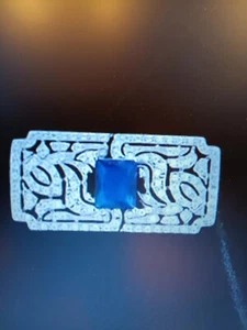Vintage Styled Art Deco Rhinestone & faux Blue Nile Sapphire Brooch/pin - Picture 1 of 3