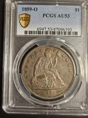 1859-O $1 Seated Liberty  Dollar * PCGS AU53 * Mintage 360,000 * Gold Shield - Image 1 of 4