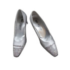 St. John Women's Size 5B Satin Pump Heels Silver Metallic Shimmer Sequin Toe Cap