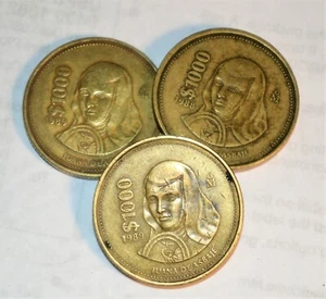 1000 PESOS lot MEXICO Z snake world 3 LARGE COLLECTIBLE COINS - Picture 1 of 2
