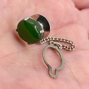 Tie Pin green glass stone silver metal 1cm Mens Tie accessory - Picture 1 of 7