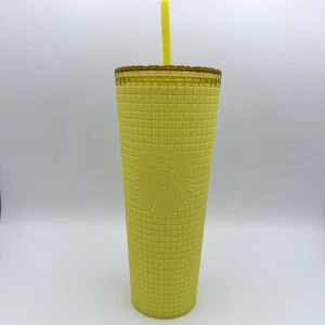 Starbucks 2023 Meadow Yellow Soft Touch Grid 24 oz Cold Cup Venti Tumbler - Bild 1 von 8