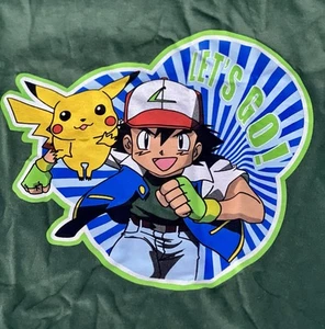 1999 Pokémon Shirt Ash & Pikachu New (no Tags) Youth Large-Green “Let’s Go!” - Picture 1 of 5
