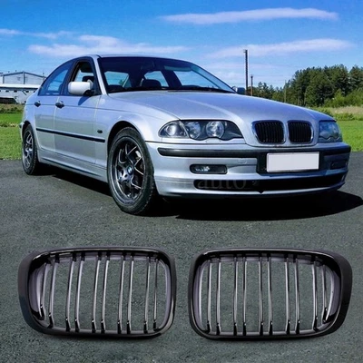 Gloss Black Front Bumper Kidney Grille Grill for BMW 98-01 E46  318i 320i 4Door Foto 1 de 4