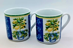 Vtg. Villeroy & Boch Switch 3 Corfu Lemon Tree 2-Coffee Mugs Yellow/Blue/Green - Picture 1 of 9