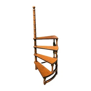 Vtg 1950s 4 Step Spiral Library Stairs Large Bookcase Ladder Brown Wooden - Picture 1 of 15