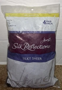 4-pair pack of Hanes Silk Reflections Silky Sheer pantyhose Size EF Barely Black - Picture 1 of 4