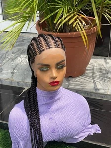Braided Wig Cornrow Full Lace Waist Length Stitch Braids Handmade Neatly Done - Picture 1 of 4